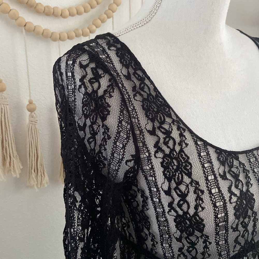 Nordstrom black lace babydoll top long sleeve sheer boho festival crochet medium - Picture 4 of 15